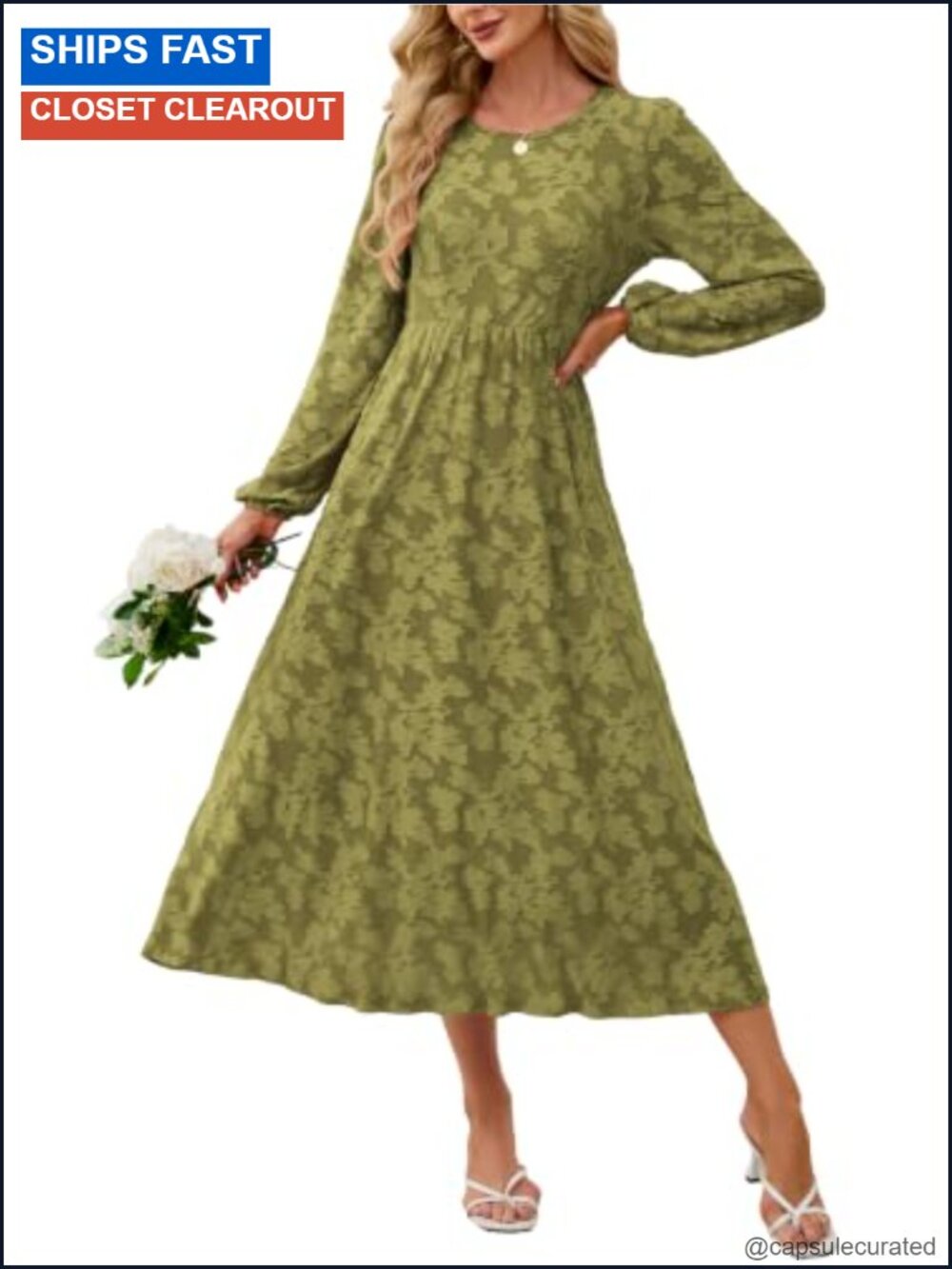 Maxi Dress Long Sleeve Empire Waist Flowy Wedding Guest